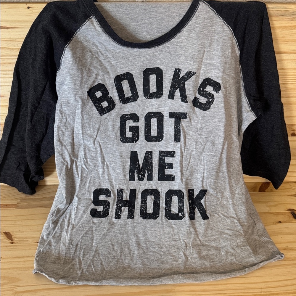 Gray and Black Graphic Raglan Tee